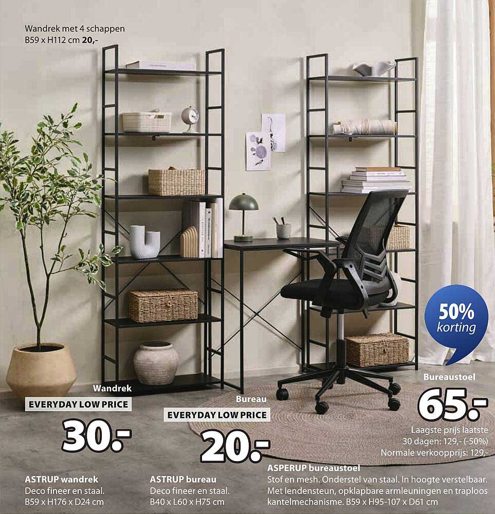 Wandrek met 4 schappen B59 x H112 cm - 20,-