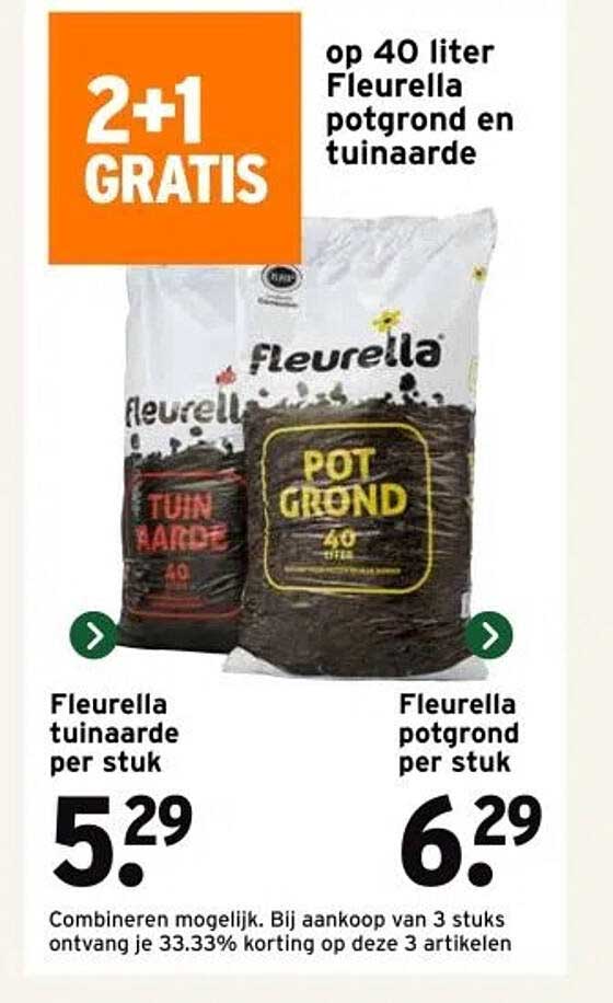 2+1 GRATIS op 40 liter Fleurella potgrond en tuinaarde