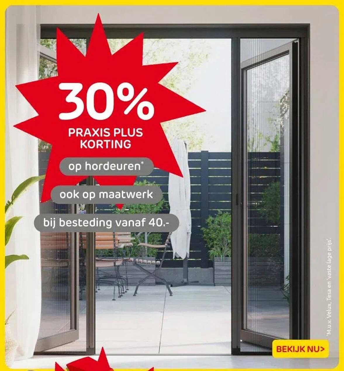 30% PRAXIS PLUS KORTING op hordeuren* ook op maatwerk bij besteding vanaf 40.-