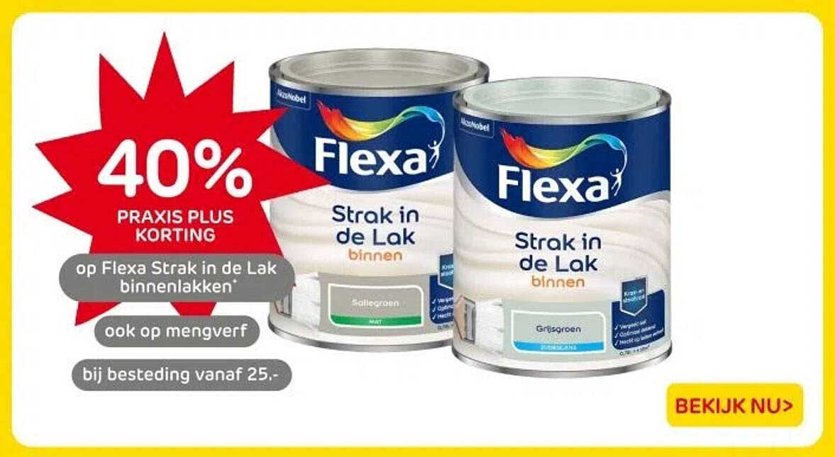 40% PRAKIS PLUS KORTING op Flexa Strak in de Lak binnenlakken
