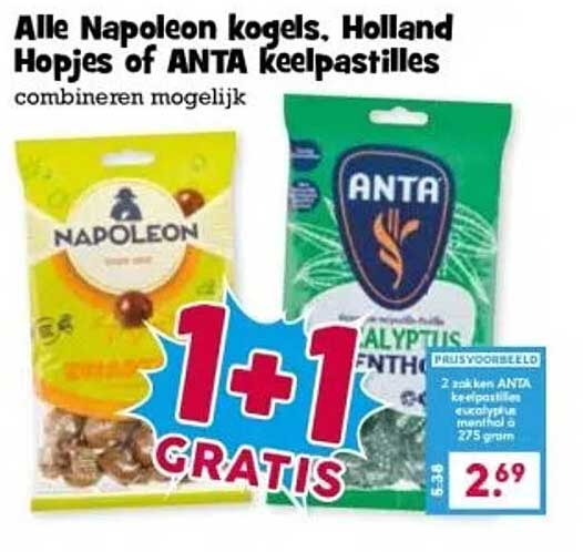 Alle Napoleon kogels, Holland Hopjes of ANTA keelpastilles