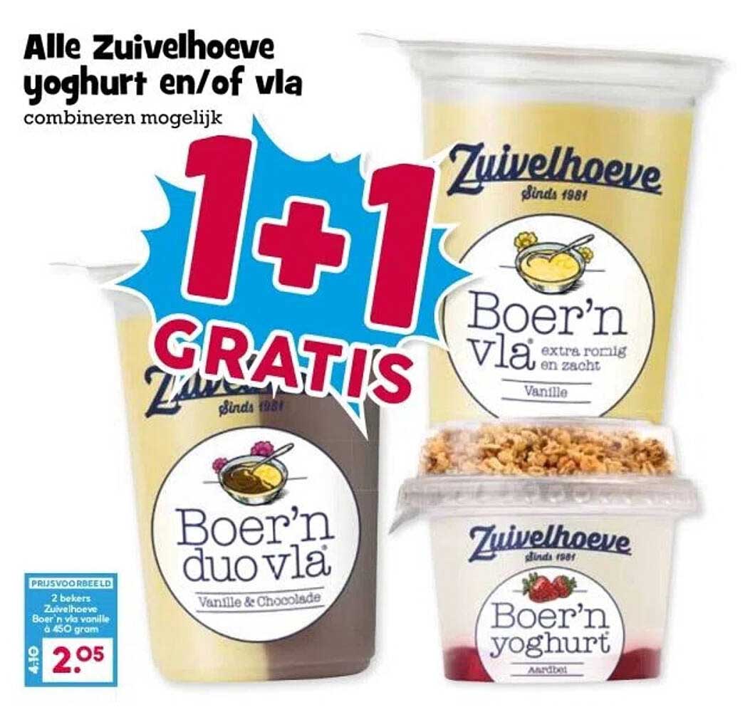 Alle Zuivelhoeve yoghurt en/of vla 1+1 GRATIS