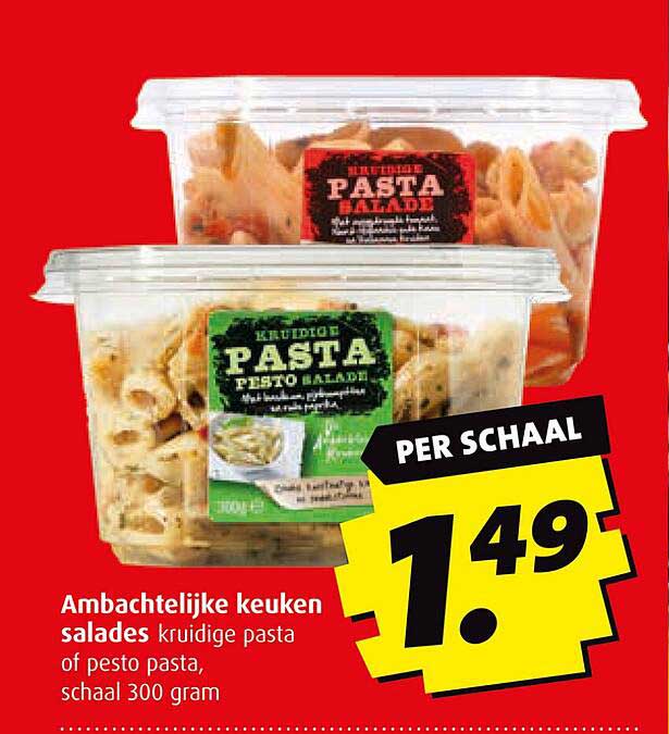 Ambachtelijke keuken salades kruidige pasta of pesto pasta, schaal 300 gram