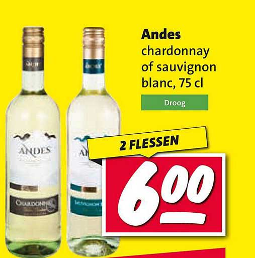 Andes chardonnay of sauvignon blanc, 75 cl