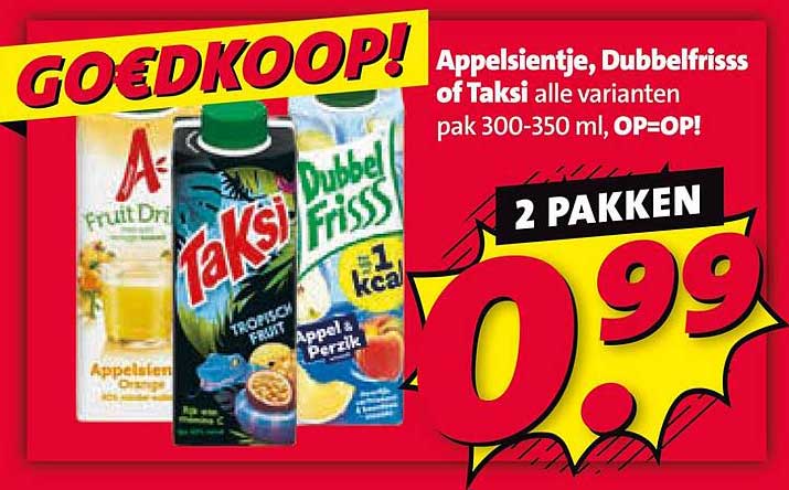 Appelsientje, Dubbelfrisss of Taksi alle varianten pak 300-350 ml, OP=OP!