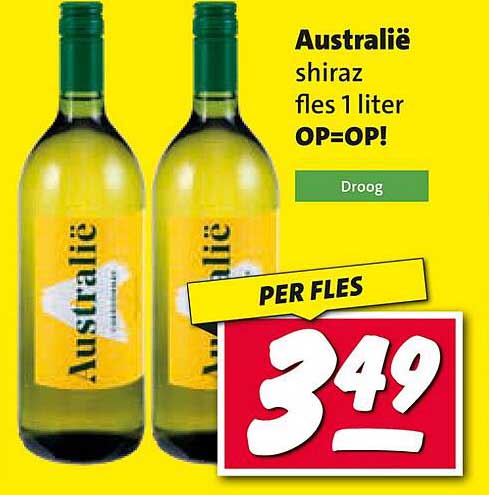 Australië shiraz fles 1 liter OP=OP!