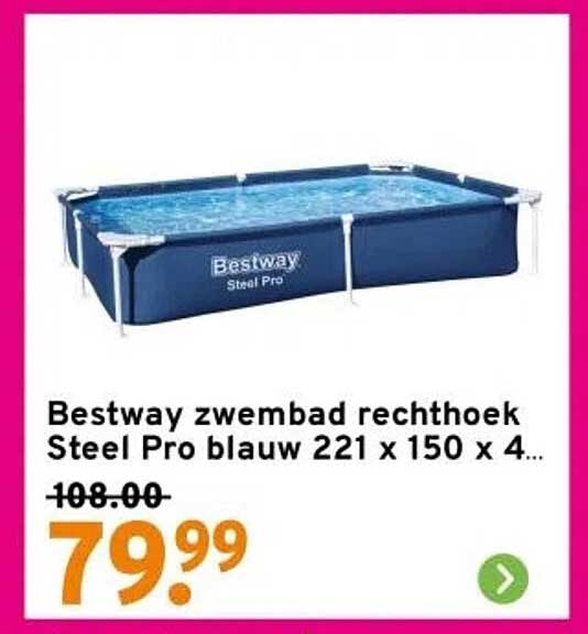 Bestway zwembad rechthoek Steel Pro blauw 221 x 150 x 4...