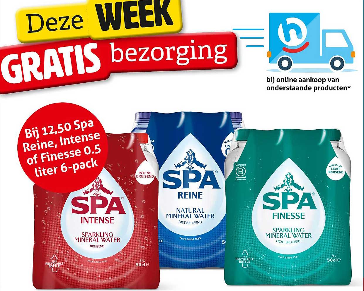 Bij 12,50 Spa Reine, Intense of Finesse 0.5 liter 6-pack