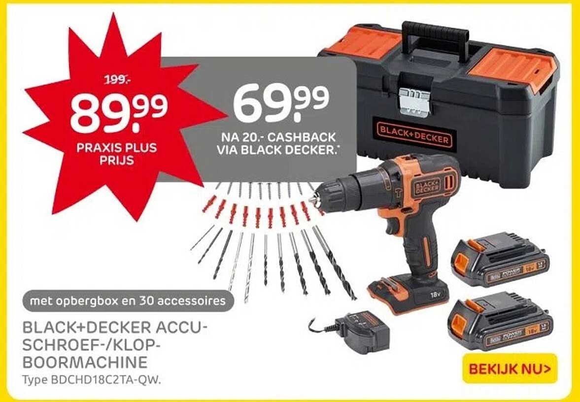 BLACK+DECKER ACCU-SCHROEF-/KLOP-BOORMACHINE met opbergbox en 30 accessoires