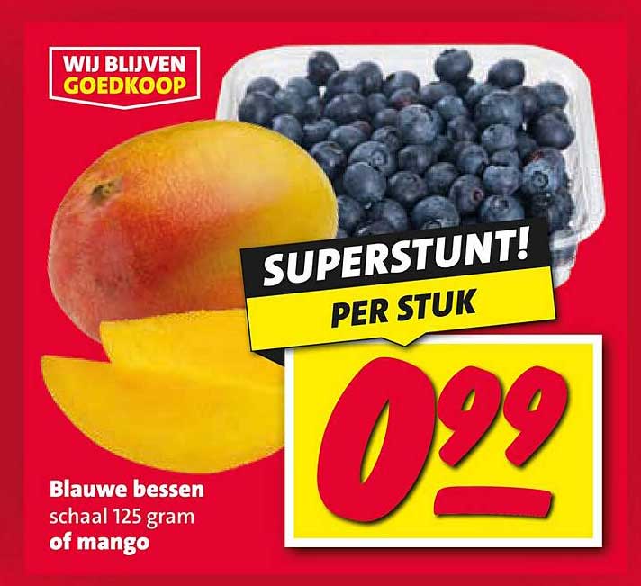 Blauwe bessen schaal 125 gram of mango