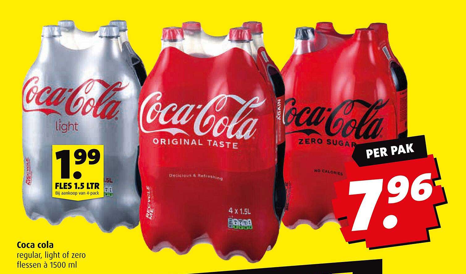 Coca cola regular, light of zero flessen à 1500 ml