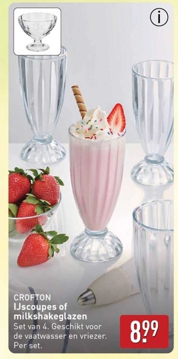 CROFTON IJscoopes of milkshakeglazen Set van 4. Geschikt voor de vaatwasser en vriezer. Per set.