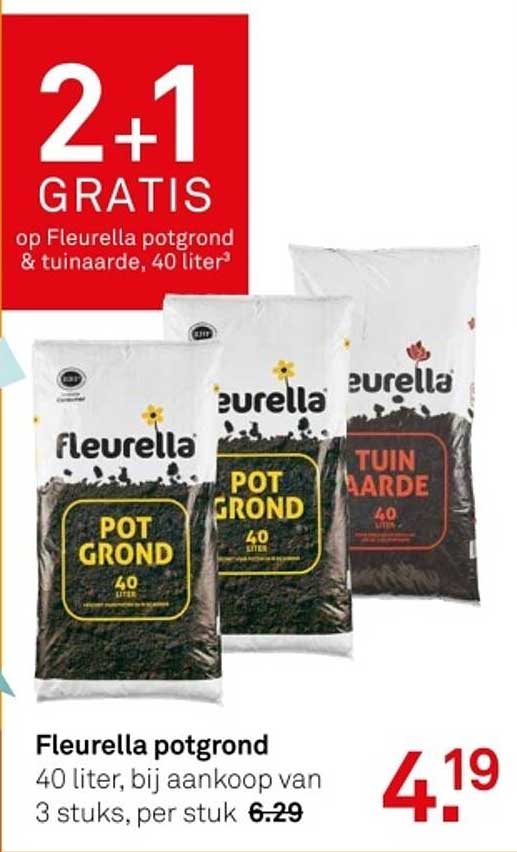 Fleurella potgrond 40 liter, bij aankoop van 3 stuks, per stuk 6.29