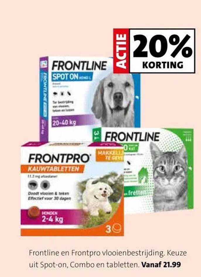 Frontline en Frontpro vlooienbestrijding. Kies uit Spot-on, Combo en tabletten.