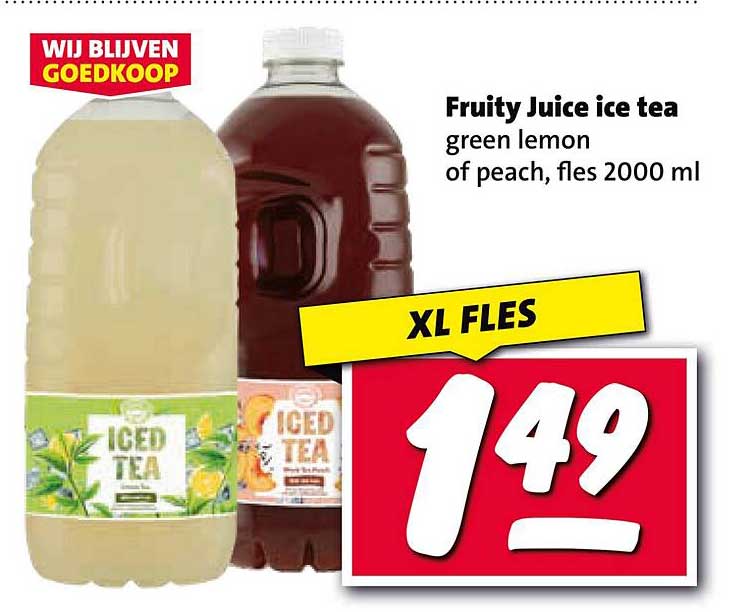 Fruity Juice ice tea green lemon of peach, fles 2000 ml