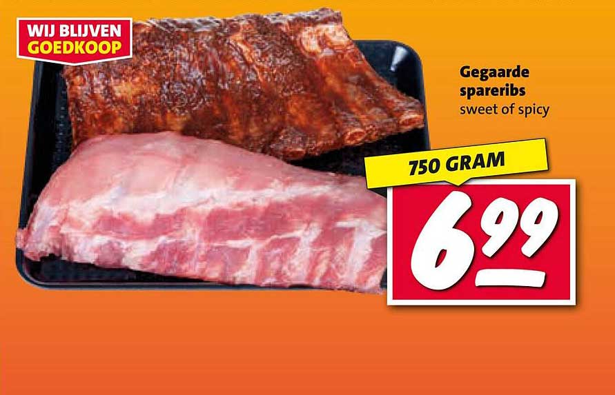 Gegaarde spareribs sweet of spicy