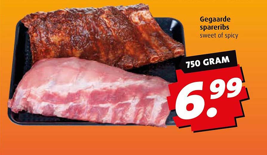 Gegaarde spareribs sweet of spicy