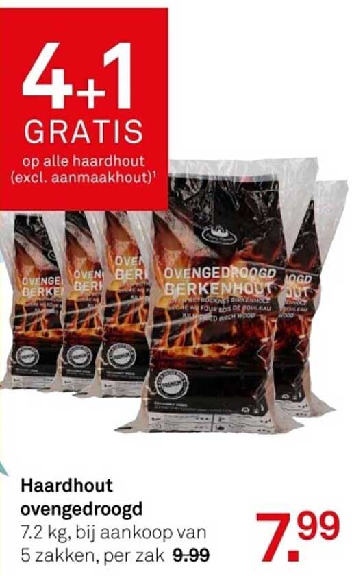Haardhout oven gedroogd 7.2 kg, bij aankoop van 5 zakken, per zak 7.99