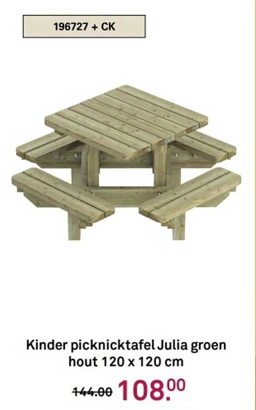 Kinder picknicktafel Julia groen hout 120 x 120 cm
