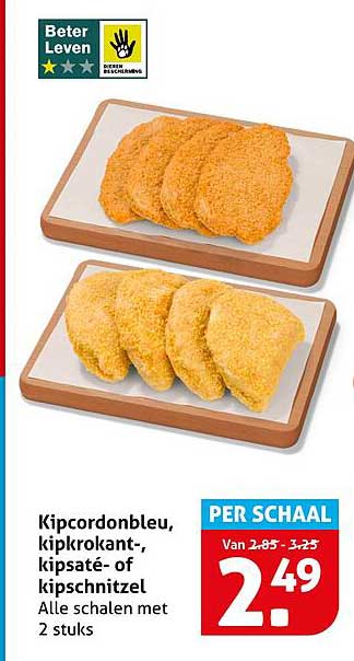 Kipcordonbleu, kipkrokant-, kipsaté- of kipschnitzel