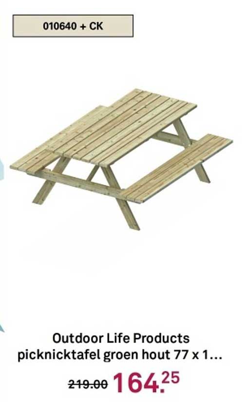 Outdoor Life Products picknicktafel groen hout 77 x 1...
