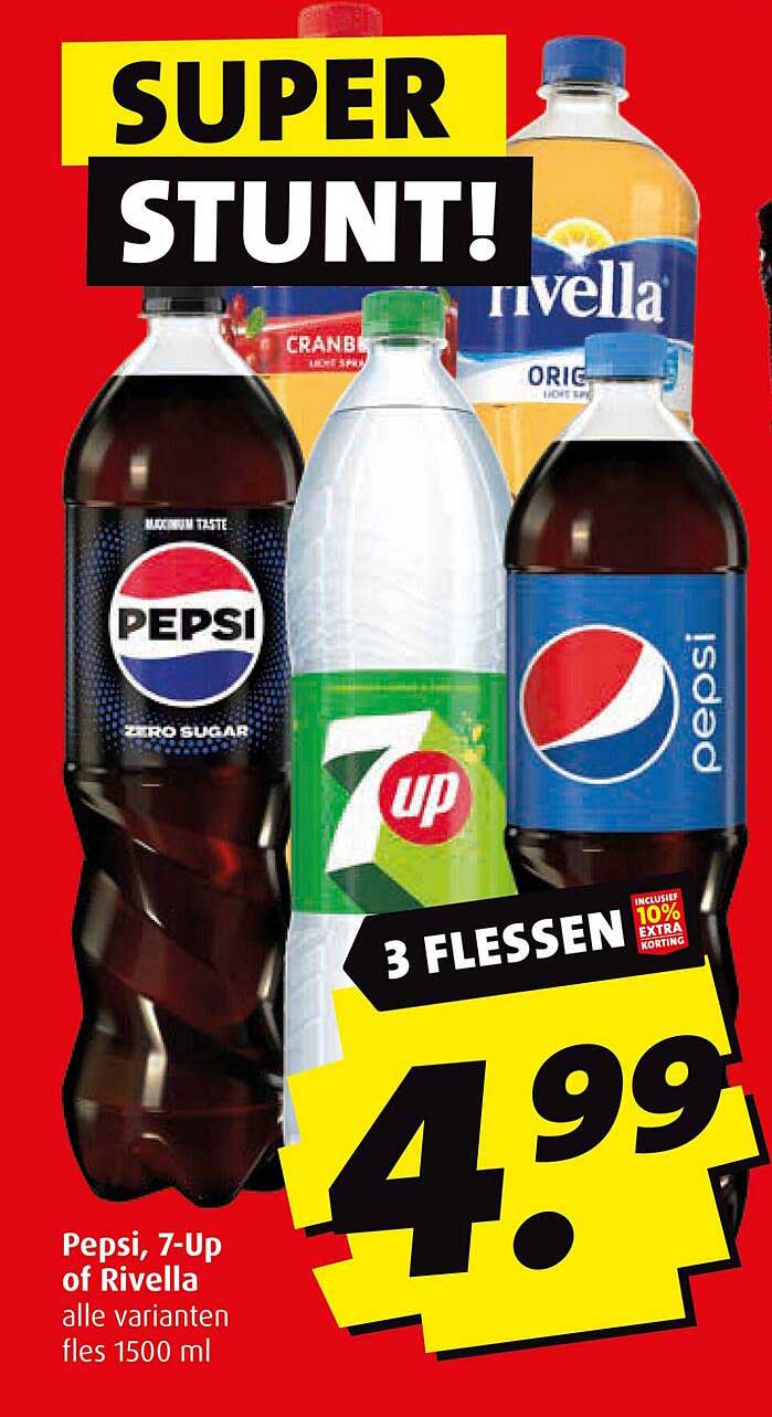 Pepsi, 7-Up of Rivella alle varianten fles 1500 ml