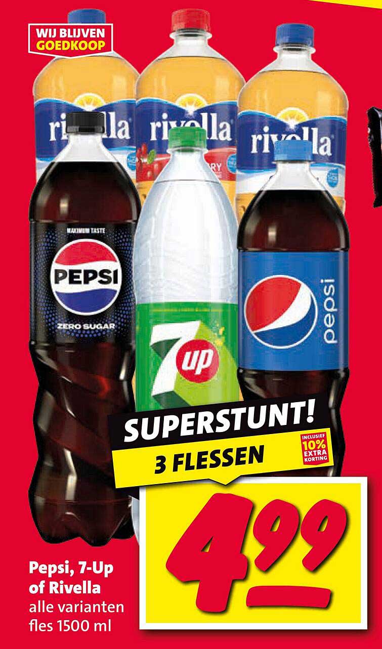 Pepsi, 7-Up of Rivella alle varianten fles 1500 ml