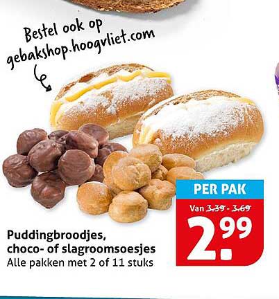 Puddingbroodjes, choco- of slagroomsoesjes
