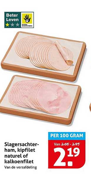 Slagersachter-ham, kipfilet naturel of kalkoenfilet