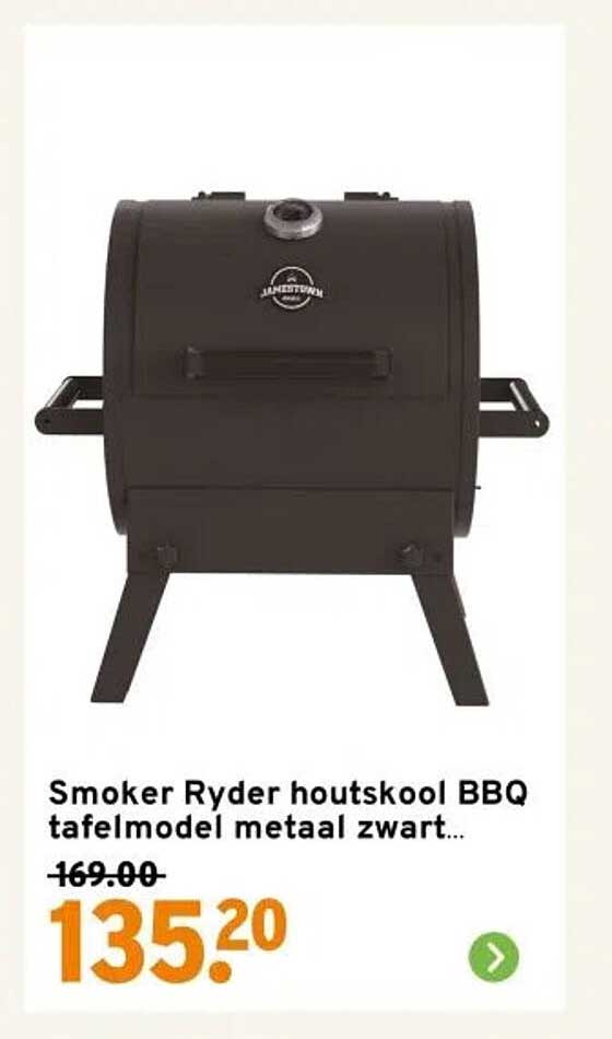 Smoker Ryder houtskool BBQ tafelmodel metaal zwart...