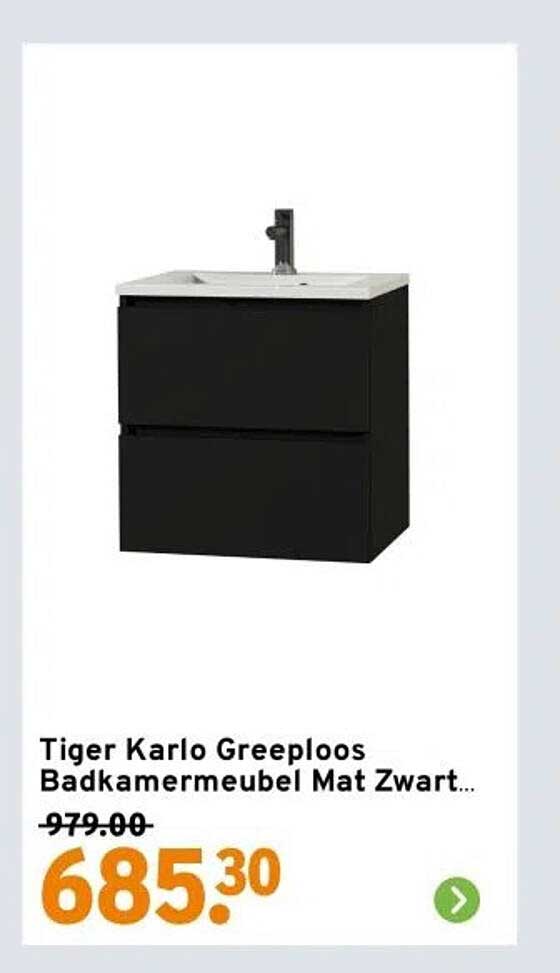 Tiger Karlo Greeploos Badkamermeubel Mat Zwart