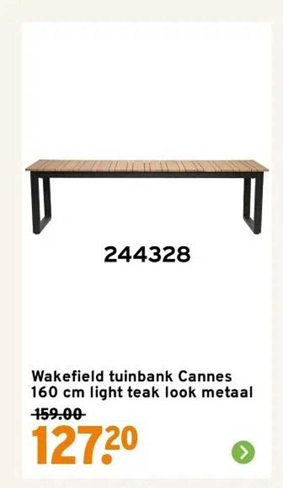 Wakefield tuinbank Cannes 160 cm light teak look metaal