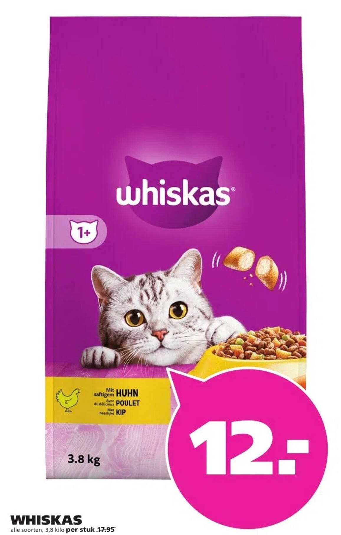 WHISKAS alle soorten, 3.8 kilo per stuk 12,-