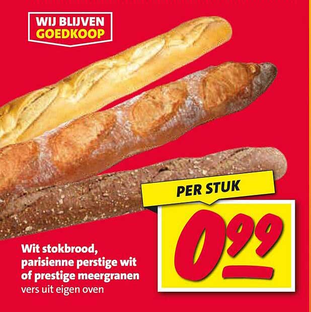Whit stokbrood, parisienne prestige wit of prestige meergranen