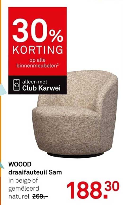 WOood draaifauteuil Sam in beige of gemêleerd naturel