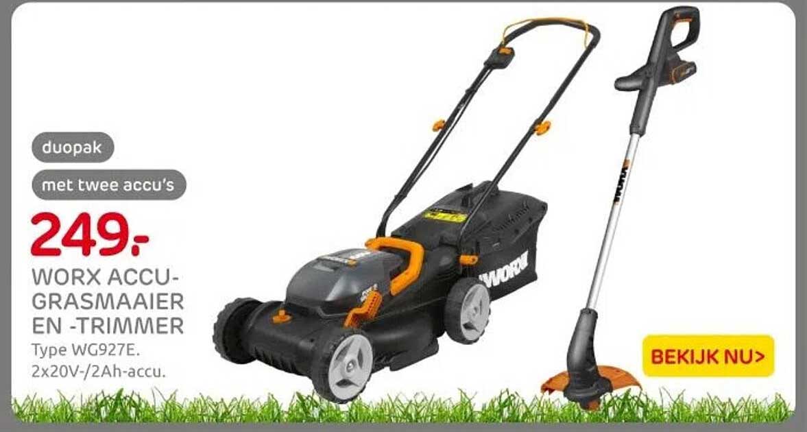 WORX ACCU-GRASSMAAIER EN -TRIMMER Type WG927E. 2x20V-/2Ah-accu.