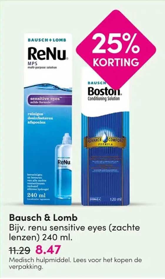 Bausch & Lomb Bijv. renu sensitive eyes (zachte lenzen) 240 ml. 25% KORTING