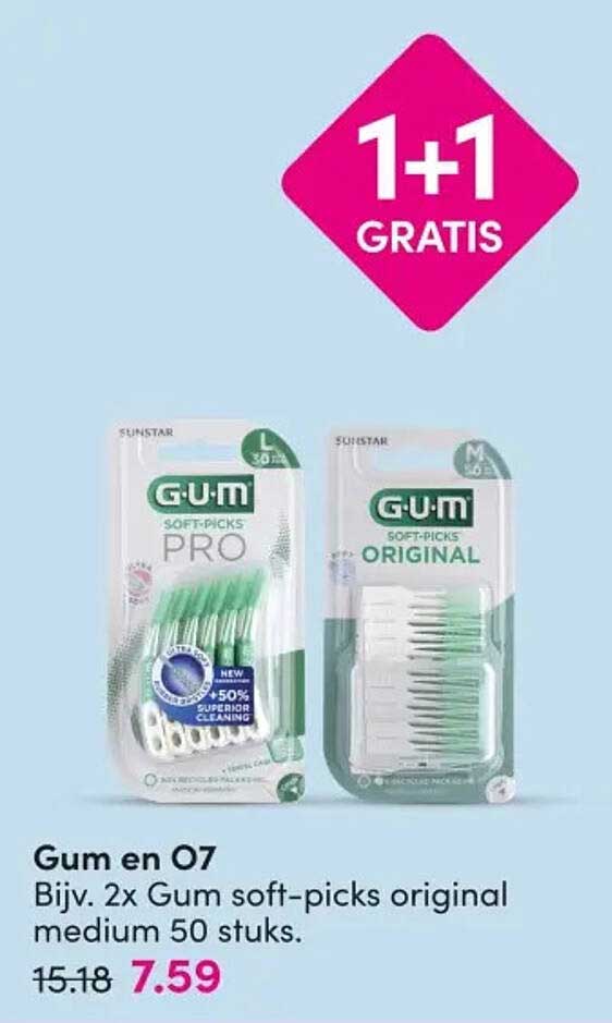Bijv. 2x Gum soft-picks original medium 50 stuks 1+1 GRATIS