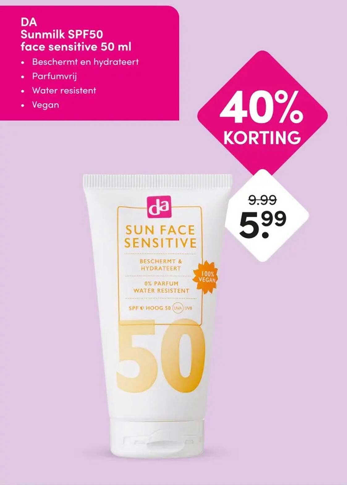DA Sunmilk SPF50 face sensitive 50 ml 40% korting