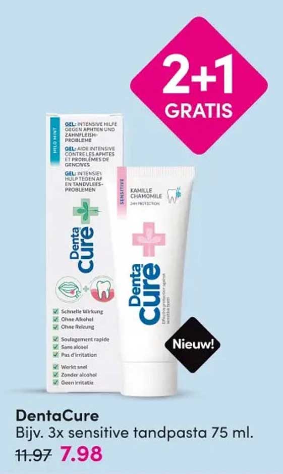 DentaCure Bijv. 3x sensitive tandpasta 75 ml. 2+1 GRATIS