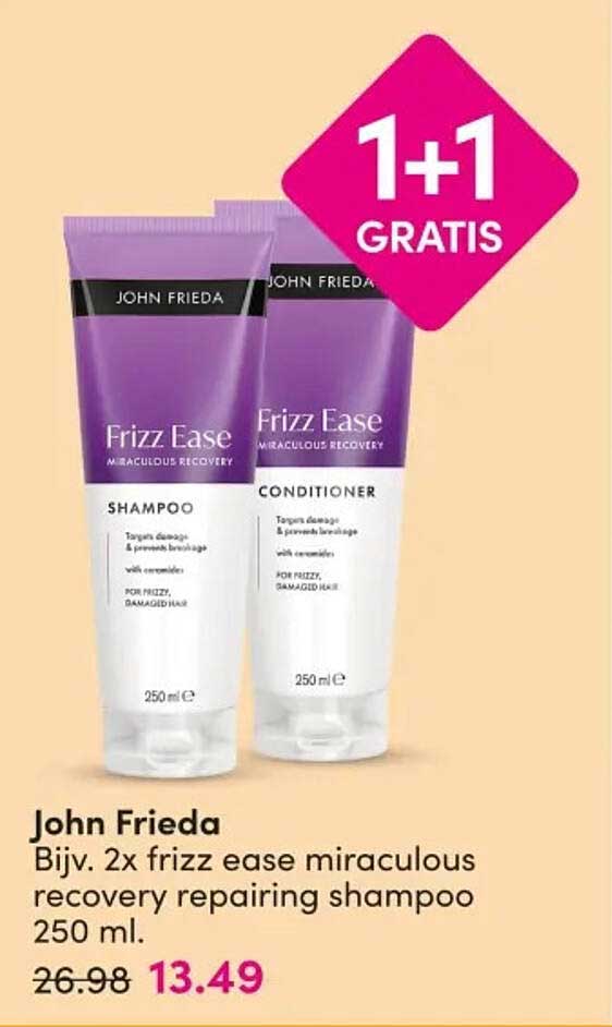 John Frieda Bijv. 2x frizz ease miraculous recovery repairing shampoo 250 ml. 1+1 GRATIS