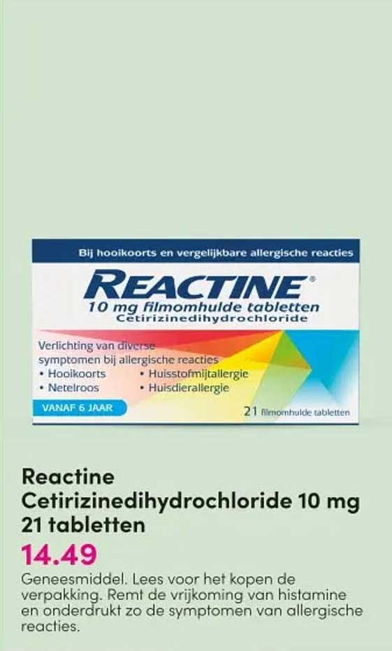 Reactine Cetirizinedihydrochloride 10 mg 21 tabletten