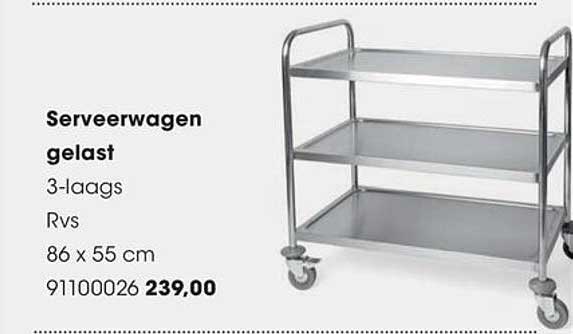Serveerwagen gelast 3-laags Rvs 86 x 55 cm