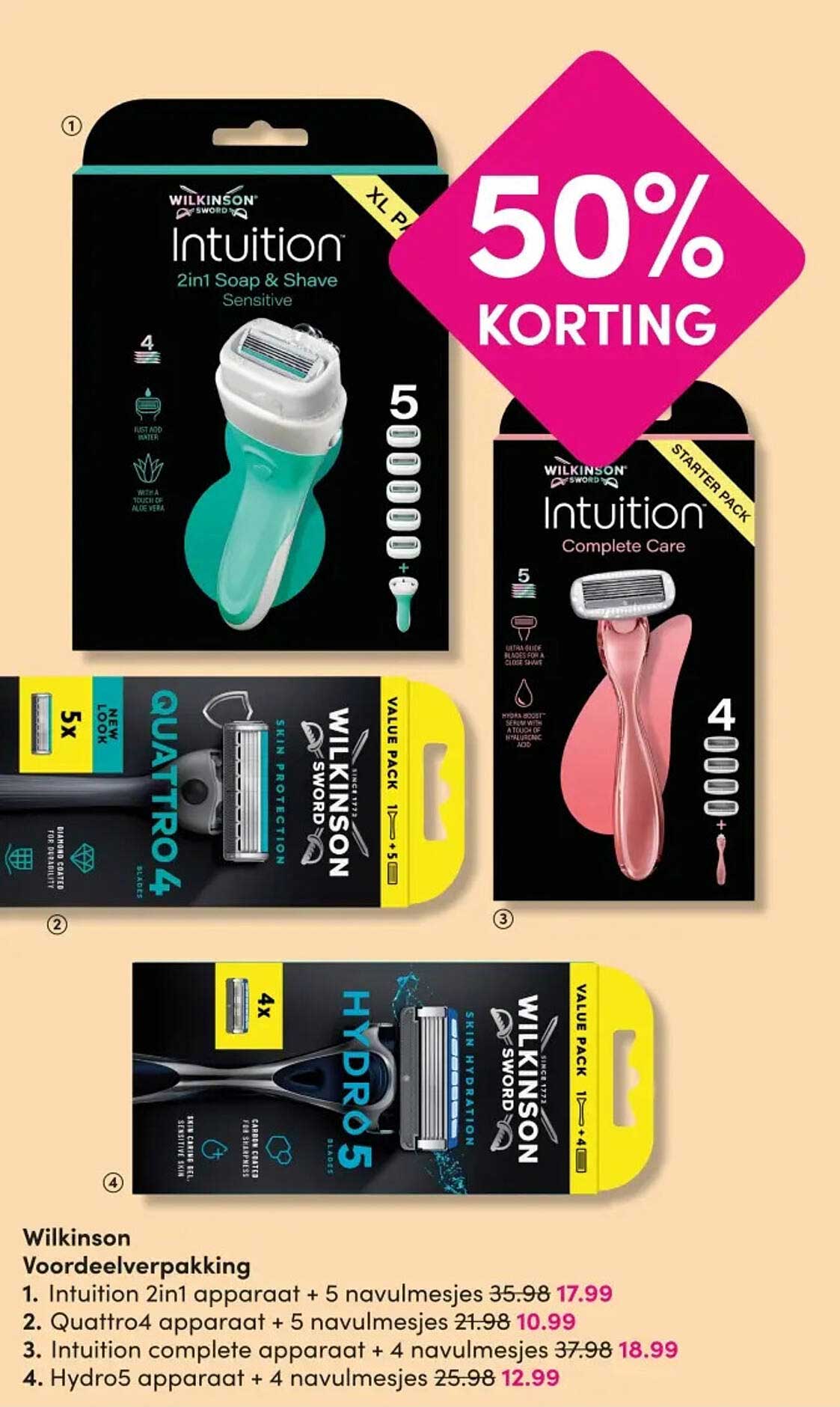Wilkinson Voordeelverpakking Intuition 2in1 apparaat + 5 navulmesjes 50% KORTING
