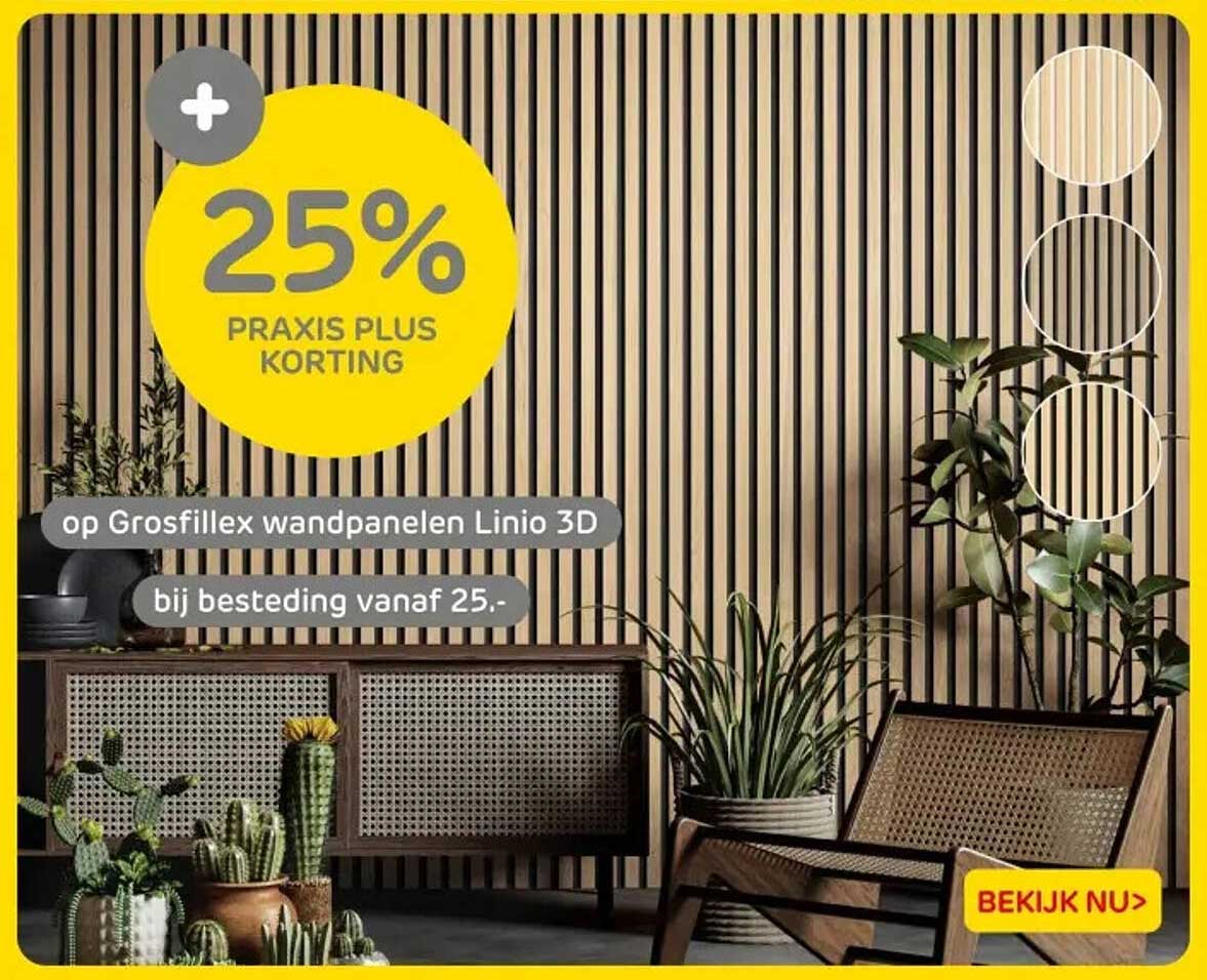 25% PRAXIS PLUS KORTING op Grosfillex wandpanelen Linio 3D bij besteding vanaf 25.-