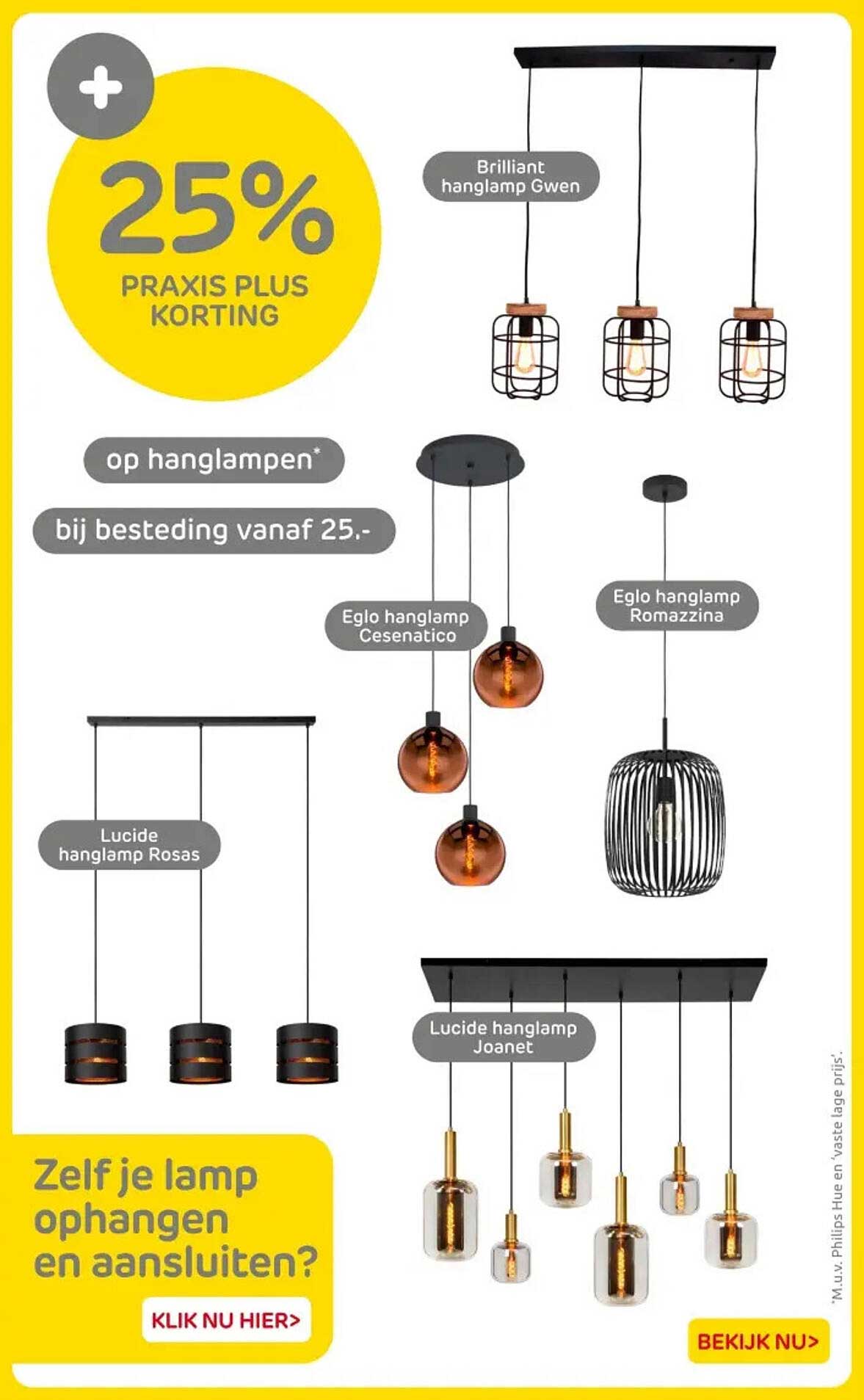 25% PRAXIS PLUS KORTING op hanglampen bij besteding vanaf 25.-