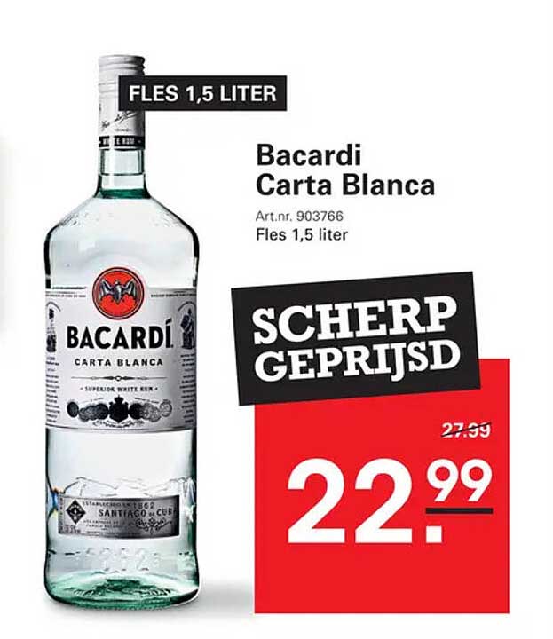 Bacardi Carta Blanca Fles 1,5 liter