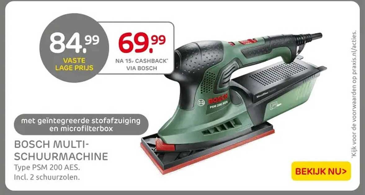 BOSCH MULTI-SCHUURMACHINE Type PSM 200 AES. Incl. 2 schuurzolen.
