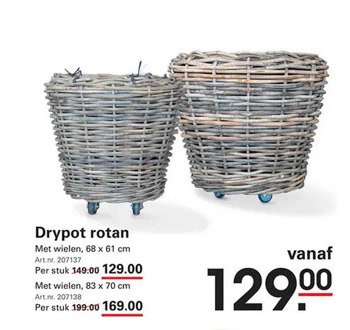 Drypot rotan met wielen, 68 x 61 cm