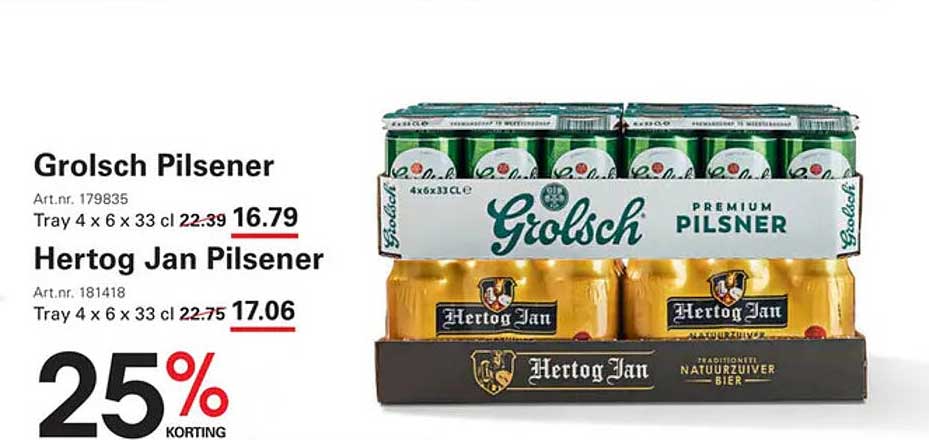 Grolsch Pilsener en Hertog Jan Pilsener - Tray 4 x 6 x 33 cl